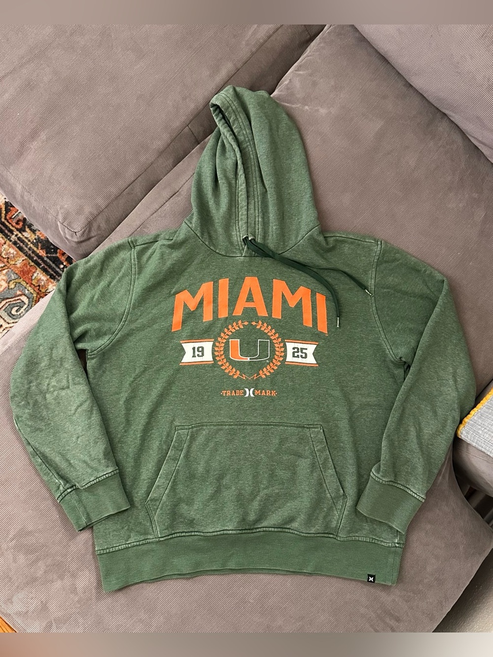Miami Hurricanes Green Hoodie Hurley Size Large Surfer Skater College Collegiate